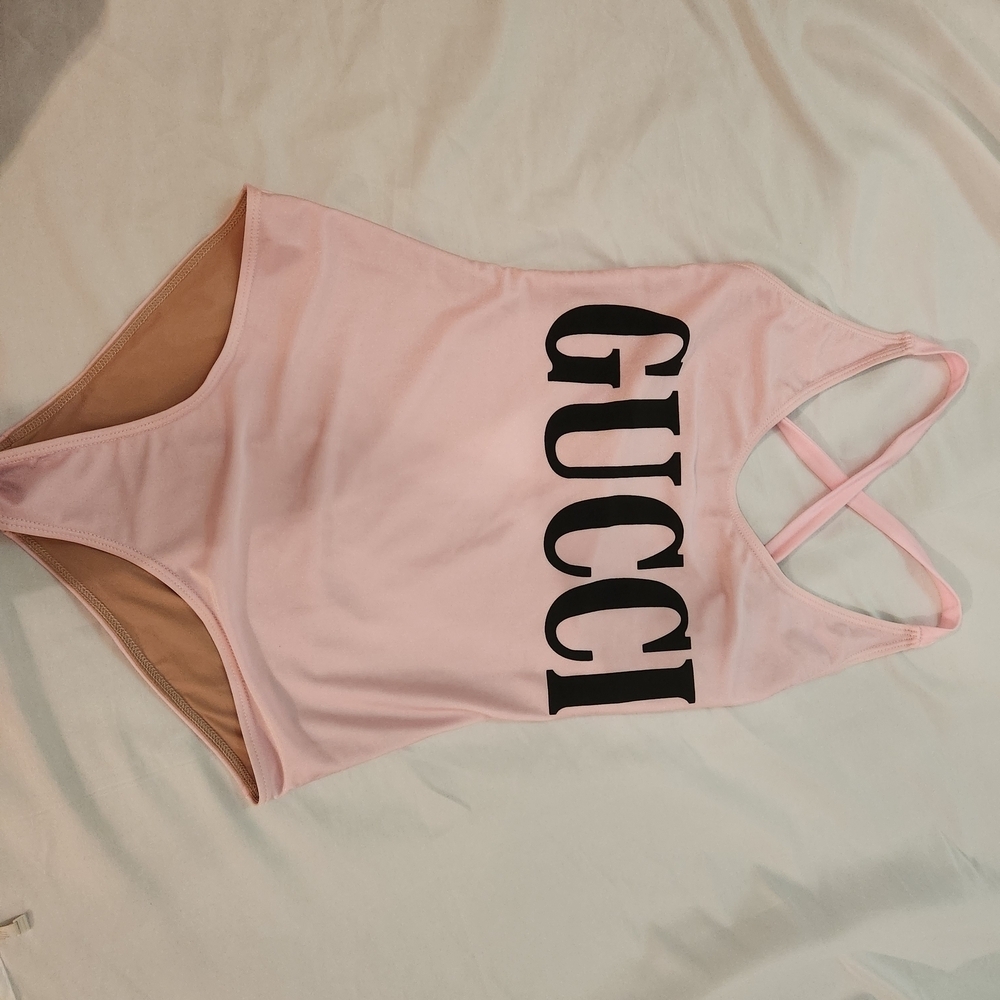 Gucci Black Pink Bodysuit Bathing Suit One Piece Fashion Halter Neck Layers - Picture 5 of 10